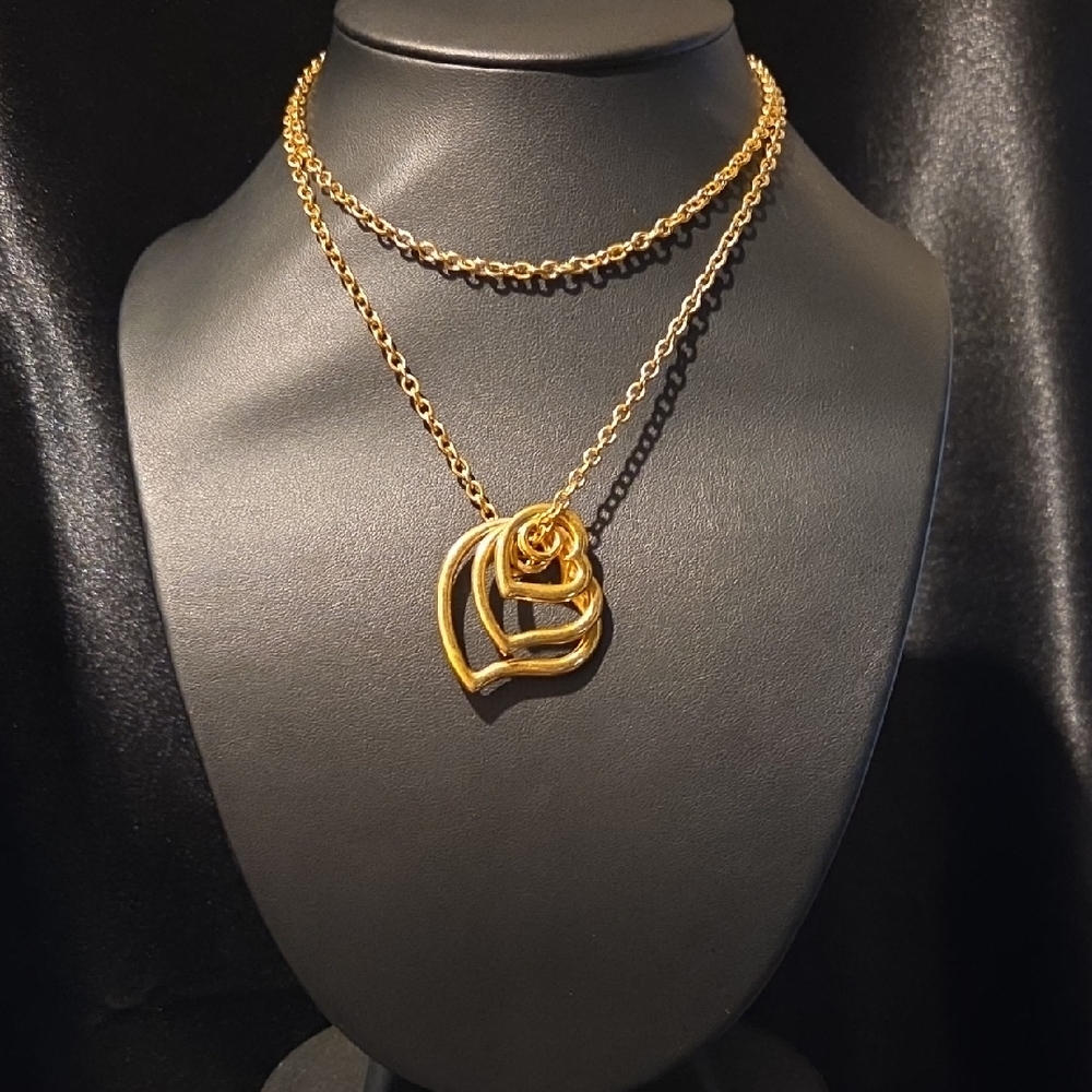 Estate Avon Triple Heart Pendent Necklace